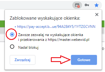 Widok okna ustawień blokowania wyskakujących okienek