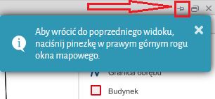 Widok fragmentu portalu z zaznaczonym czerwoną strzałką miejscem położenia pinezki