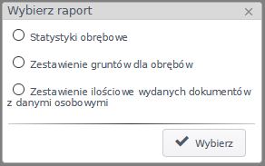 Widok okna generowania raportów 